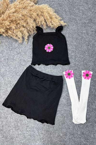 ADABEBEK pink Floral Accessory Corded Crop Skirt and Rope Strap Set