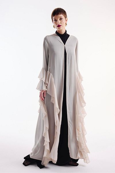 Nuum Design Chiffon Abaya Flywheel Detailed Nude + Shawl