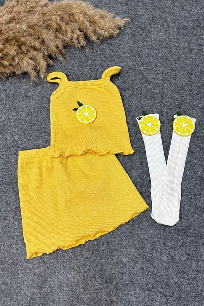 ADABEBEK Lemon Patterned Crop Skirt and Top Set