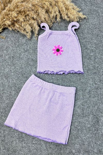ADABEBEK lilac Sunflower patterned Baby Crop Set - Rope Hanging Skirt