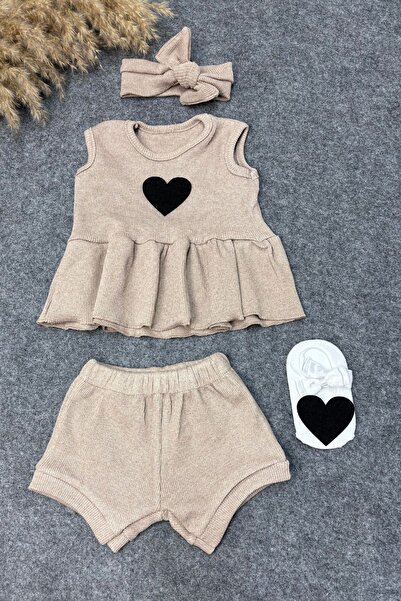 ADABEBEK Caramel Colored Shorts Blouse and Heart Ballerina Socks Set - Bandana