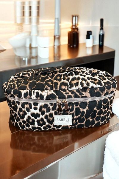 BAHELS Μέγεθος XL - Τσάντα ταξιδιού για styling μαλλιών με ιολική λεοπάρ στάμπα με εσωτερική θήκη