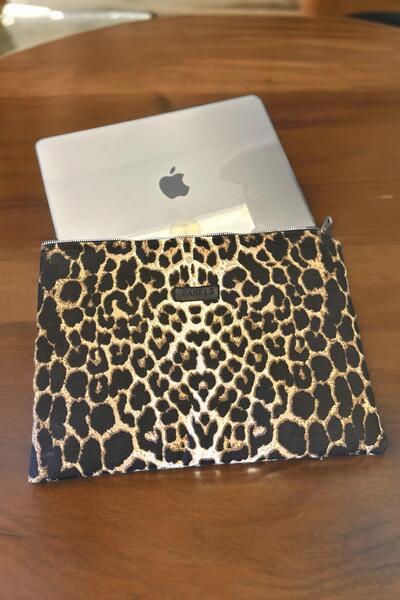 BAHELS Leopar Desen Laptop Tablet Kılıfı 13-14 inç Portföy Çanta
