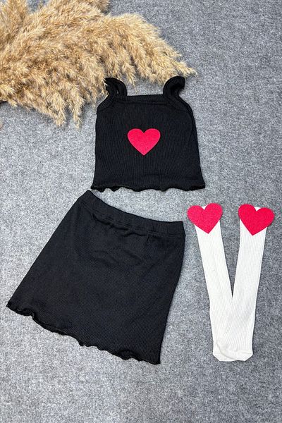 ADABEBEK Corded Crop Skirt Set - Heart Accessory, Rope Strap