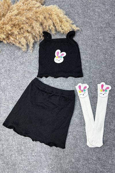 ADABEBEK Corded Crop Skirt and Rope Hanging Socks Set - Rabbit Accessory