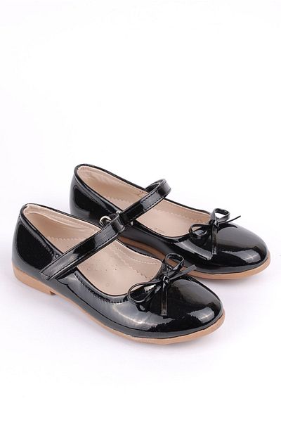 Rıdvan Çelik Bow Girls' Casual and Evening Dress Ballerina Shoes Black Patent Leather