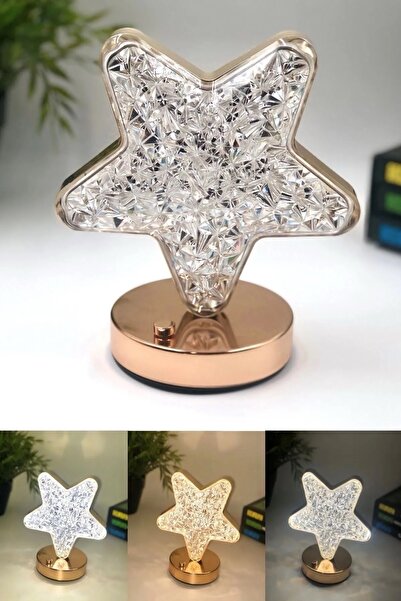 BEYZANA Kristal Yıldız Model 3 Renkli Yuvarlak LED Gece Lambası Dokunmatik Şa...