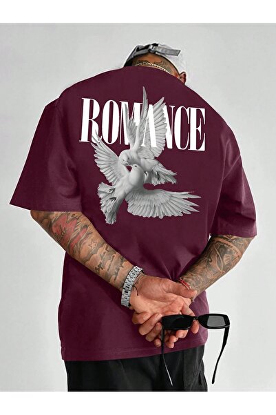 over head oh Tricou oversize pentru bărbați cu imprimeu roșu Claret Romance