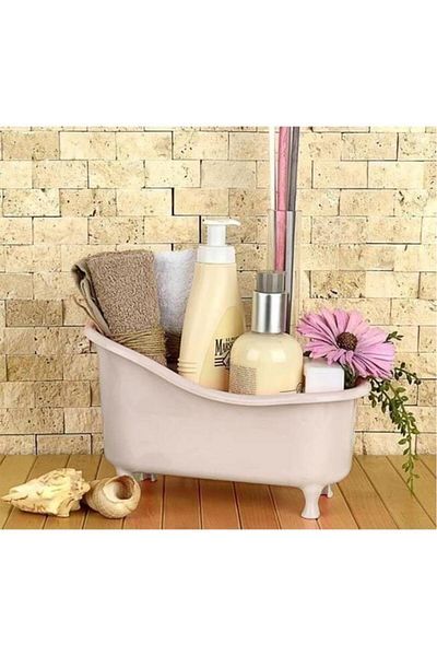 Tiesa Home Μπεζ Μίνι Μπανιέρα - Θήκη οδοντόβουρτσας και Δοχείο σαπουνιού Δοχείο ντουζιέρας μπάνιου Organizer