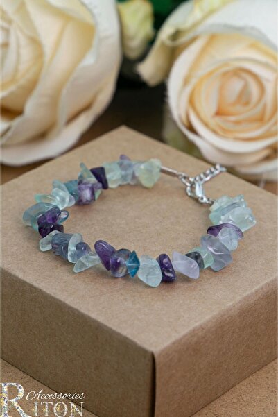 RİTON Unisex Adjustable Rainbow - Fluorite Handmade, 100% Natural Stone Bracelet