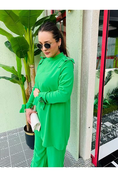 Zübeyde Sayın Stone Detailed Tunic and Trousers Set