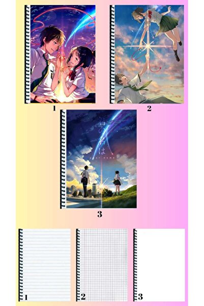 animeandyourworld kimi no na wa 3 adet defter A4 büyük boy 72 sayfa çizgili_k...