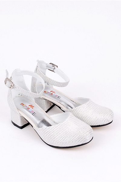 Rıdvan Çelik Girls' Pearl Ankle Buckle Heeled Evening Dress Shoes