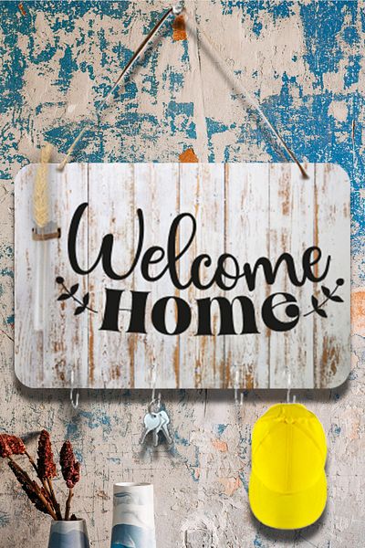 Nod Welcome Home - Keychain Hanger, Wooden Metal Wall Hanger, Decorative Home Decor