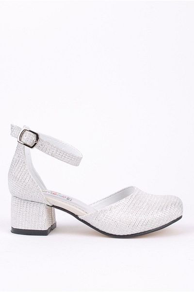 Rıdvan Çelik Girls' Pearl Ankle Buckle Heeled Evening Dress Shoes