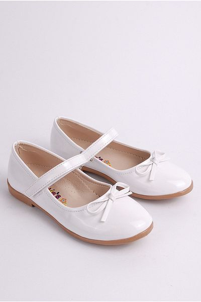 Rıdvan Çelik Bow Girls' Casual and Evening Dress Ballerina Shoes White Patent Leather