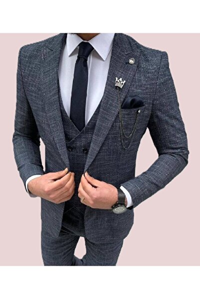 Tempee Slim Fit Yelekli Takım Elbise (Mendilli Kravat& Yaka Zincir Aksesuarı ...