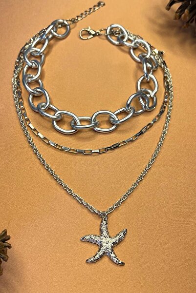 Sose Moda قلادة فضية متعددة الألوان بتفاصيل نجم البحر