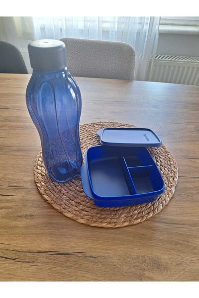 Tupperware Compartmented Lunch Box 550ml and 1 lt Eco Bottle Midnight Blue