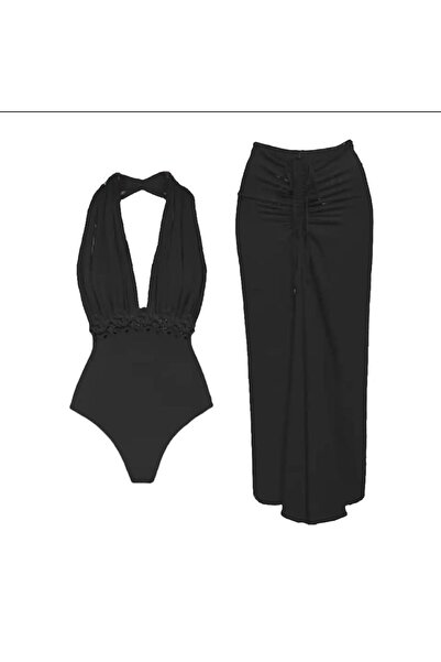 DESİGNEDBYD Yeni Lüks Designer Kadın Mayo+pareo Etek Takım 2 Parça Up Set Bodysuit Plaj Moda Beachwear