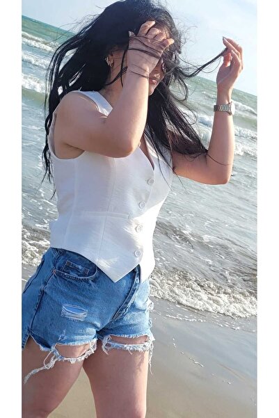 NEVEGE BUTİK Stylish Linen Women's Vest - Lined