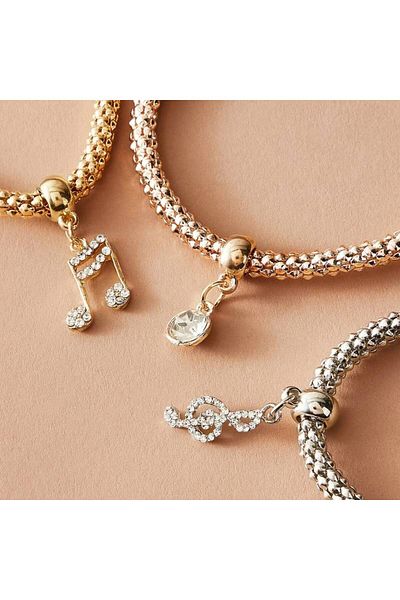 P Parla 3 Pieces of Music Symbol Zircon Bracelet - Thick Chain and Shaped Hand Set