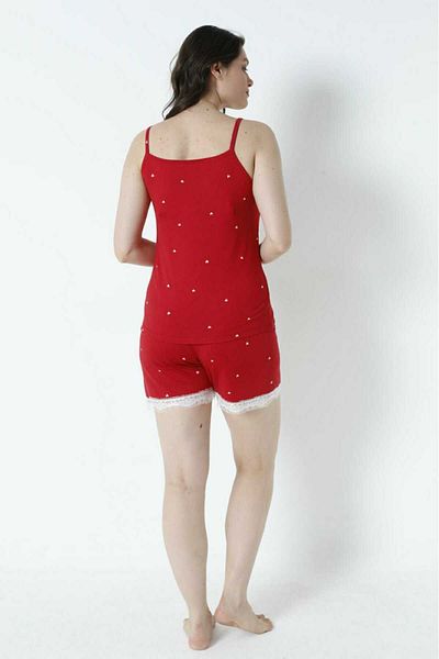 Temporium Milan Fabric Women's Pajama Shorts Set with Rope Straps and Lace Detail
