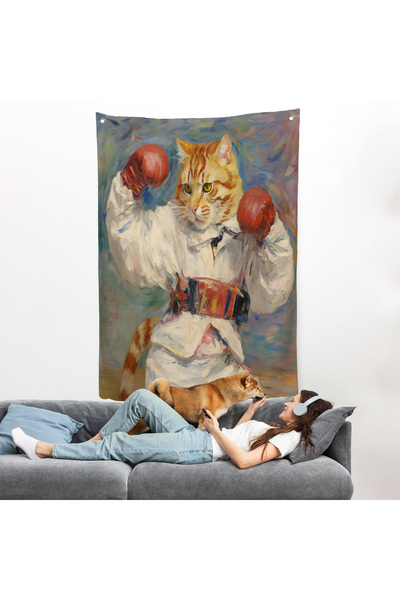Harita Sepeti Boks Eldivenli Sevimli Kedi Duvar Örtüsü-7997