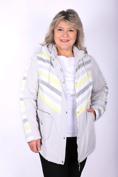 Hitit Butik Colored Gray Yellow Coat with Lines