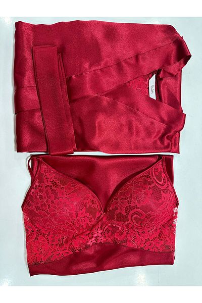 Pierre Cardin طقم ثوب نوم وصباح من الدانتيل الساتان 4075