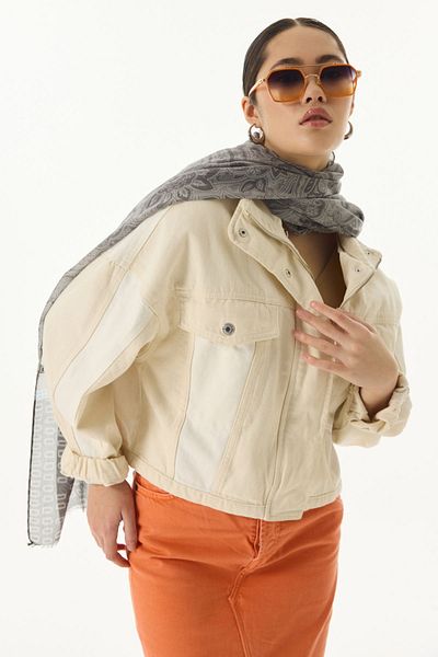 FENZA SCARF Ethnic Box Μοτίβο Γκρι Βαμβακερό Σάλι - MİLA