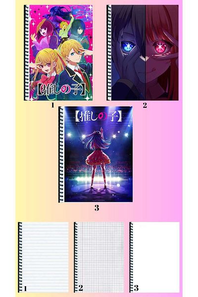 animeandyourworld oshi no ko 3 notebooks A4 large size 72 pages lined_checkered_unlined notebook set