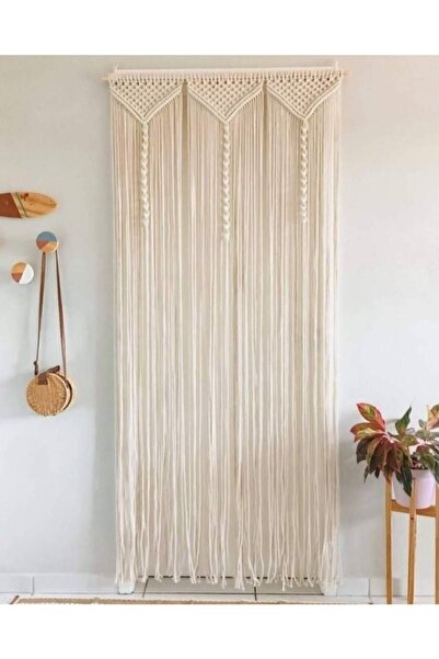 Makroboho Makromekan Makrome Ekru Kapı Arası Perde Duvar Dekoru 80x170 Cm Mm7656