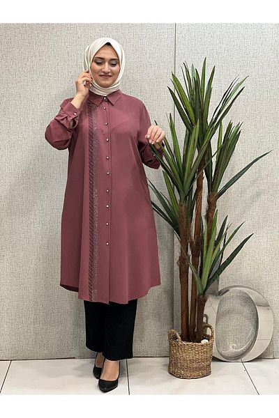 Butik büyük beden Right Side Stone Embroidered Tunic
