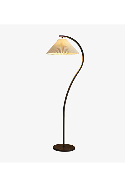 burenze Modern Tasarım Umbrella Abajur Ayaklı Lambader Krem Şapka Siyah Ayak