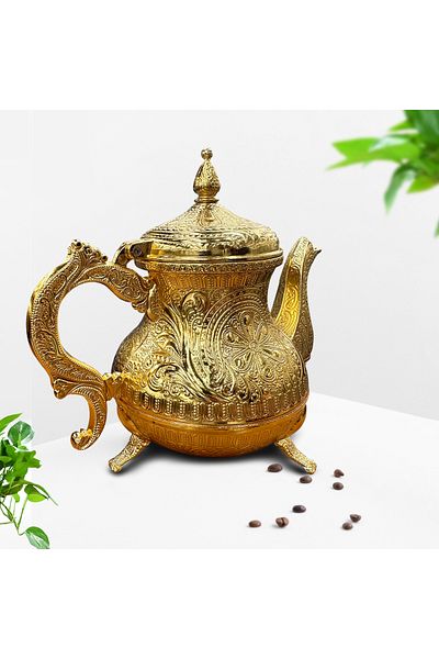 EMENUNU إبريق شاي نحاسي تركي عثماني مطرز يدويًا سعة 0.85 لتر