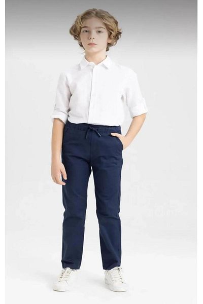 BLUEMOOR UNISEX Kids Ribbed Waist canvas School Pants - Lace-up