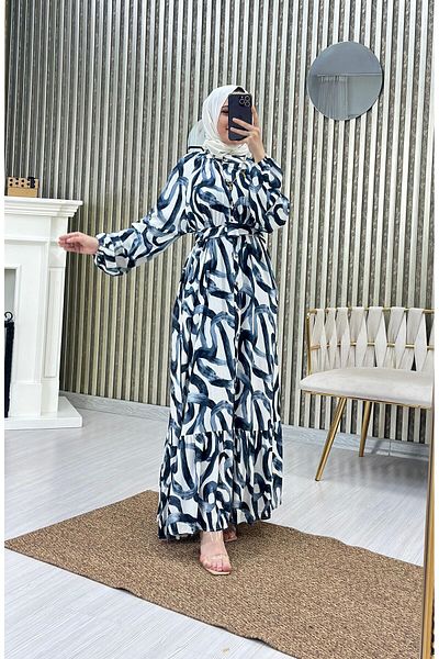 Moda Krash Wide Cut Rope Patterned Belted Dress