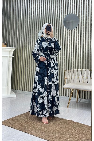 Moda Krash Viscose Fabric - Wide Cut and Belt Detailed Summer Dress