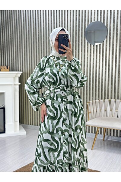 Moda Krash HALAT DESEN HAZIR KEMER GENİŞ KESİM ELBİSE