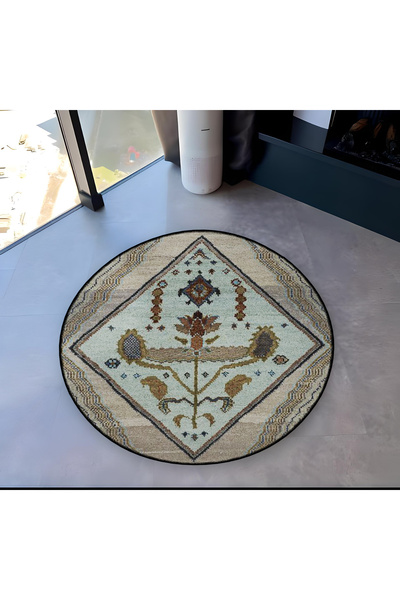 Rugs Modern Halı Mira Round Beige Tones Antique Pattern Woven Base Modern Dec...