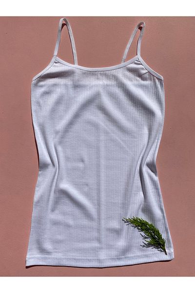 LEYNA BUTİK Ribbed, Cotton, Lycra, 4 Women's Rope Strap Ribbed Undershirt (2 Black - 2 White)
