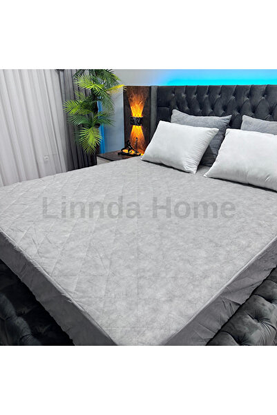 Linnda Home Tek Kişilik Renkli Alez Gri Kapitone Yatak Koruyucu Fitted Alez Ç...