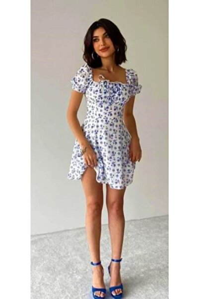 MOODMODA White Mini Floral Print Front Tie Dress