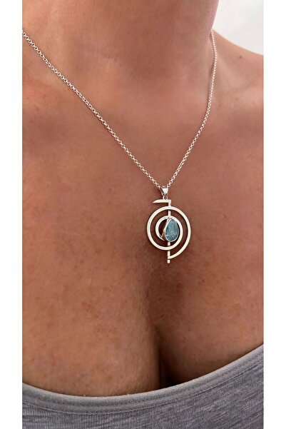 splashtakı 925 Ayar Gümüş Spiral Kolye Ucu Mavi Kuvars Taş