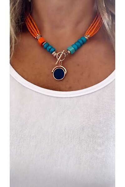 splashtakı 925 Ayar Gümüş Rose Kolye Mavi Kuvars Somon Mercan Takı