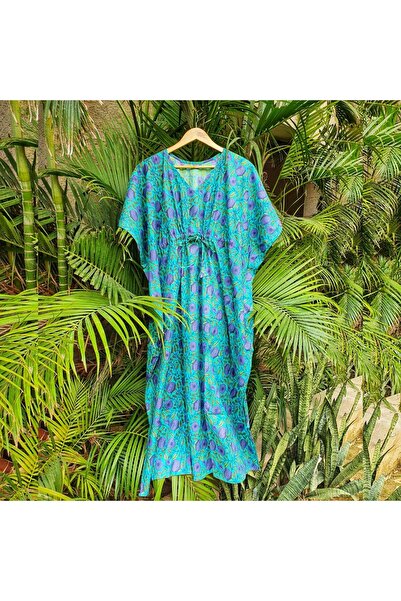TURKINDIA Turkuaz & Mavi-  Kaftan/ Elbise/ Pareo-Uzun Boy- Standart Beden- Kadın
