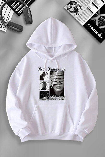 macklin Unisex Kadın Erkek Jeon Jungkook BTS Özel Tasarım Baskılı Kapşonlu Sw...
