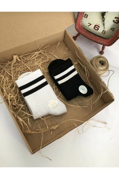 MODA ROSE COLLECTİONS 8 Συσκευασία Unisex Black White Trend Tennis College Κάλτσες srn-002954