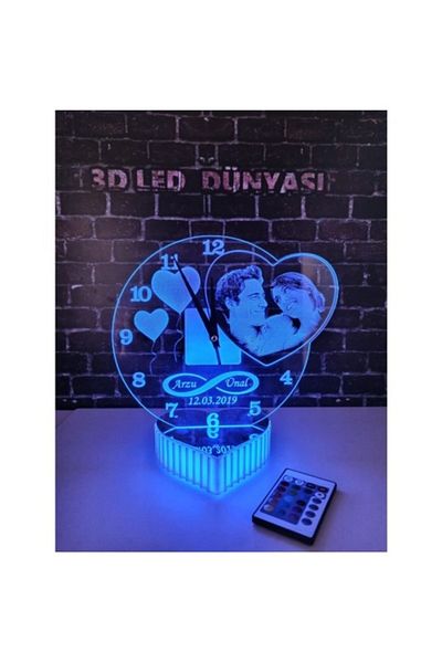 3D Hediye Dünyası Valentine's Day Gift with Heart Clock 16 Colors with Remote Control
